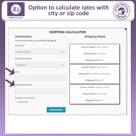 Prestashop shipping rate calculator