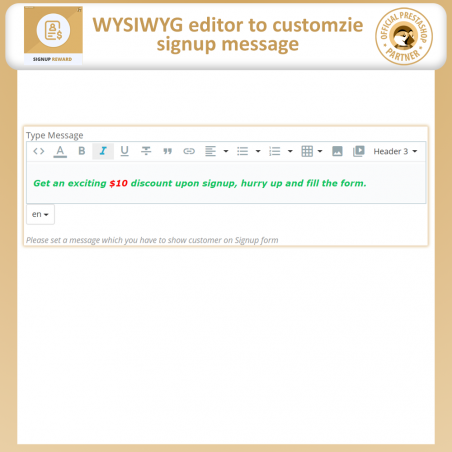 Prestashop signup reward