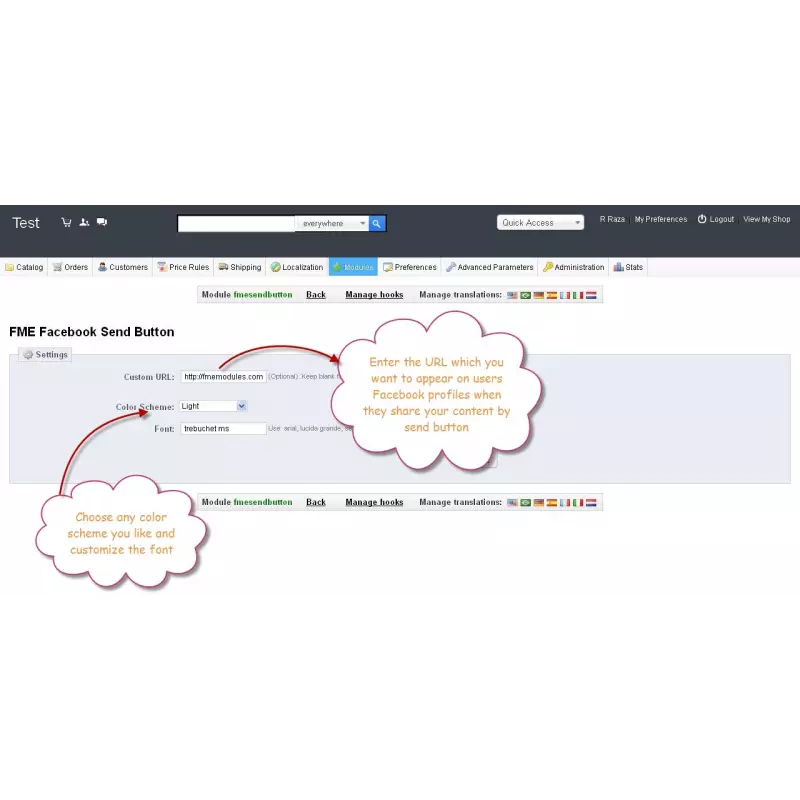 PrestaShop Facebook Send Button , PrestaShop Facebook Module