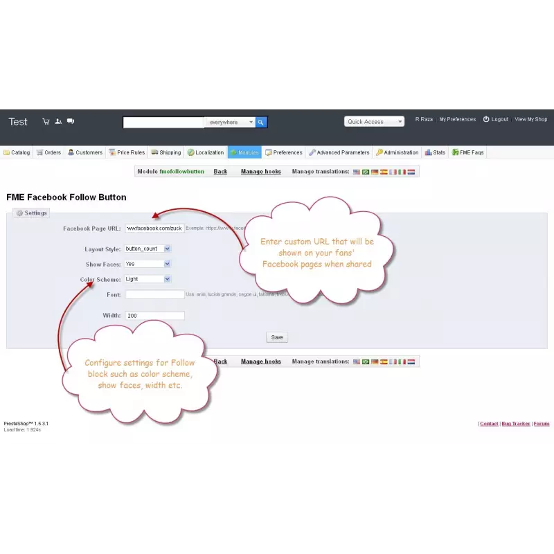 PrestaShop Facebook Follow Button – Módulos do Facebook