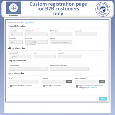 B2B Registration Module For Prestashop