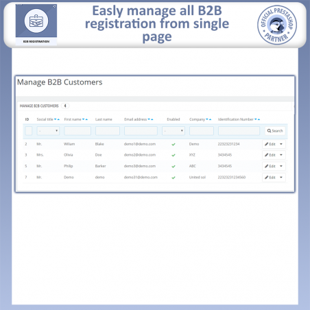 B2B Registration Prestashop Module