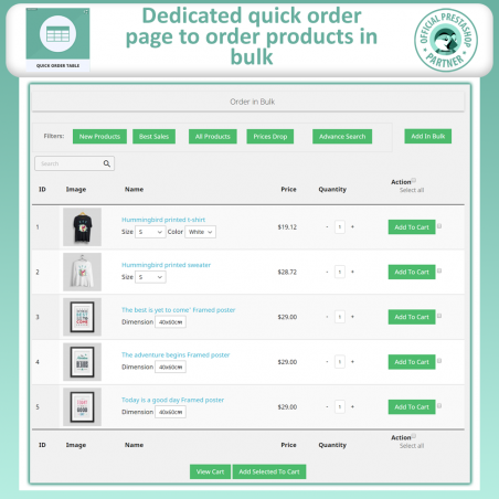 Quick Order Table module