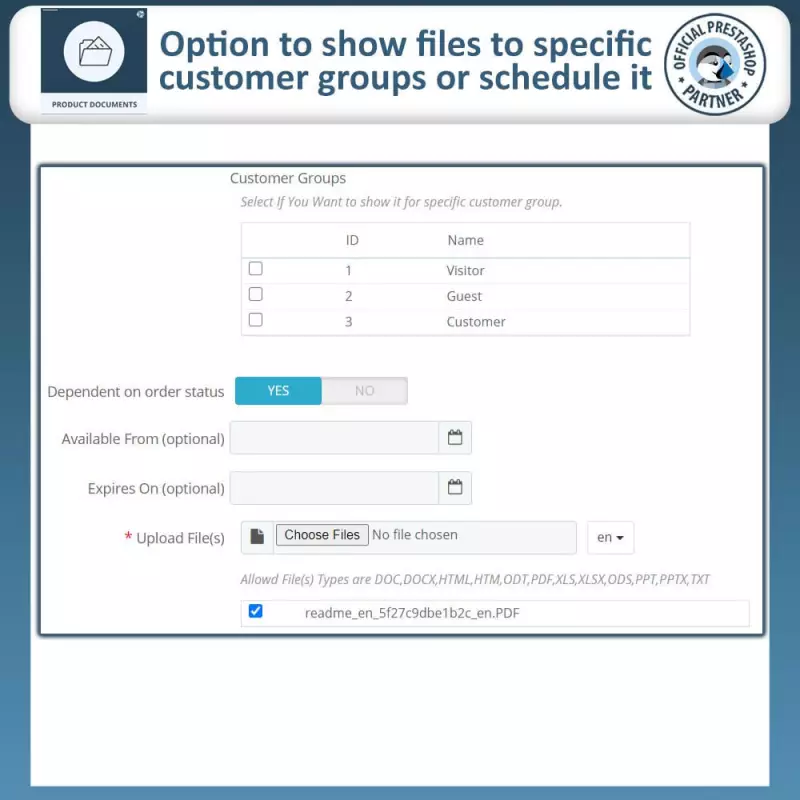 Prestashop Product Document Module: Documenten beheren