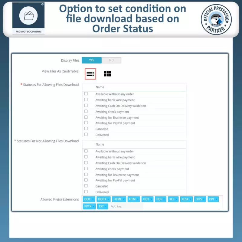Prestashop Product Document Module: Documenten beheren