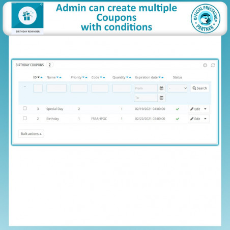 Prestashop birthday reward module