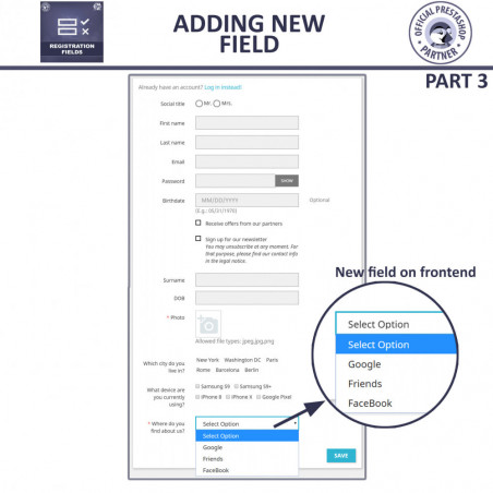 Prestashop registration form module