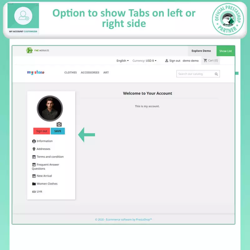 Modulo di personalizzazione del mio account Prestashop