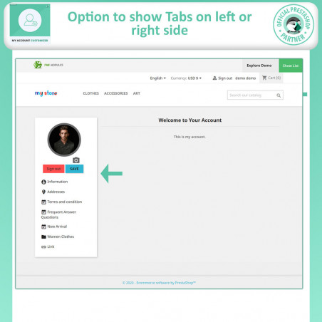 Prestashop My Account Customizer Module