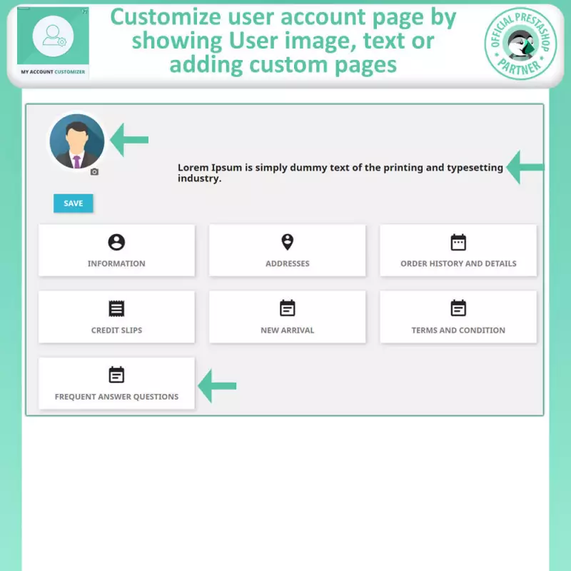 Modulo di personalizzazione del mio account Prestashop