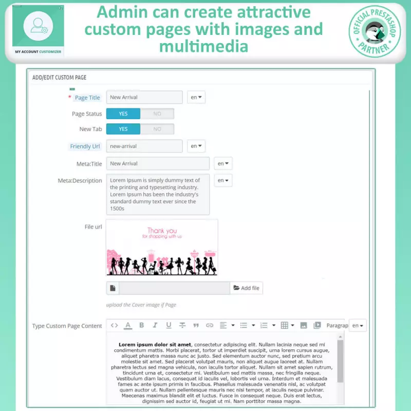 Modulo di personalizzazione del mio account Prestashop