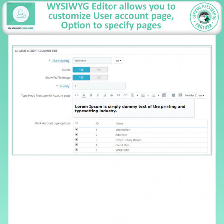 Prestashop My Account Customizer Module