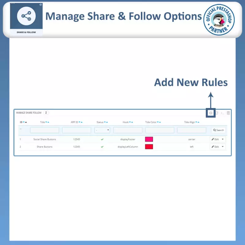 Prestashop Share and Follow Module