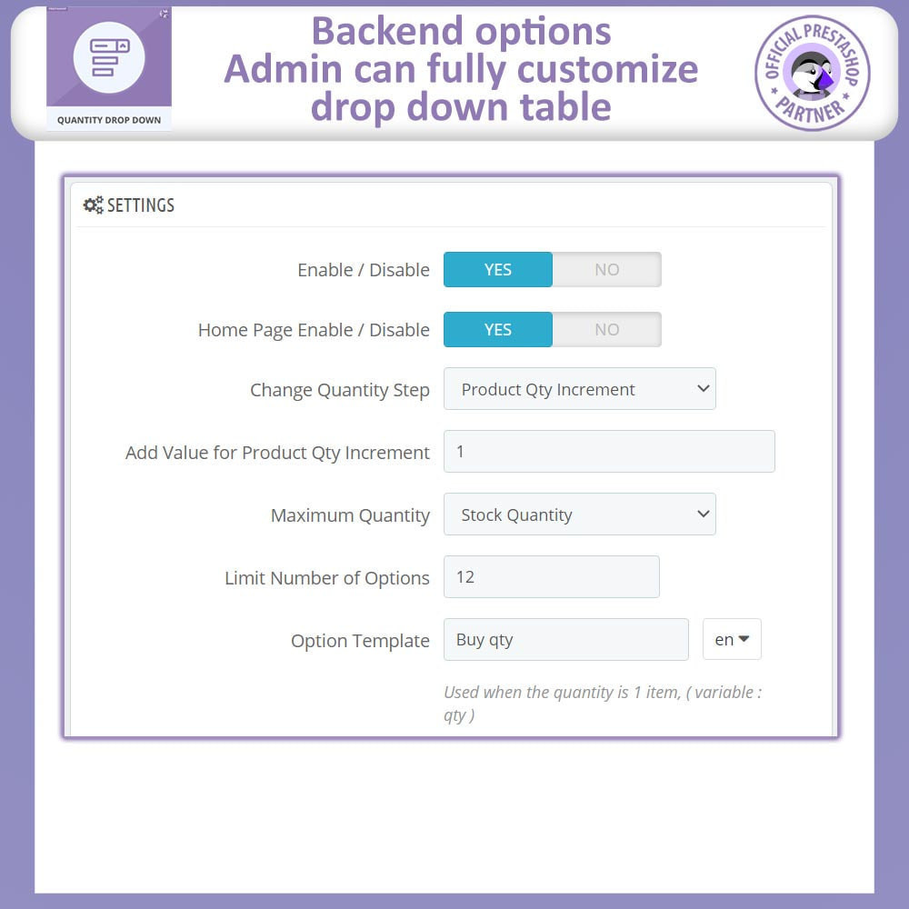Display the DropDown Quantities