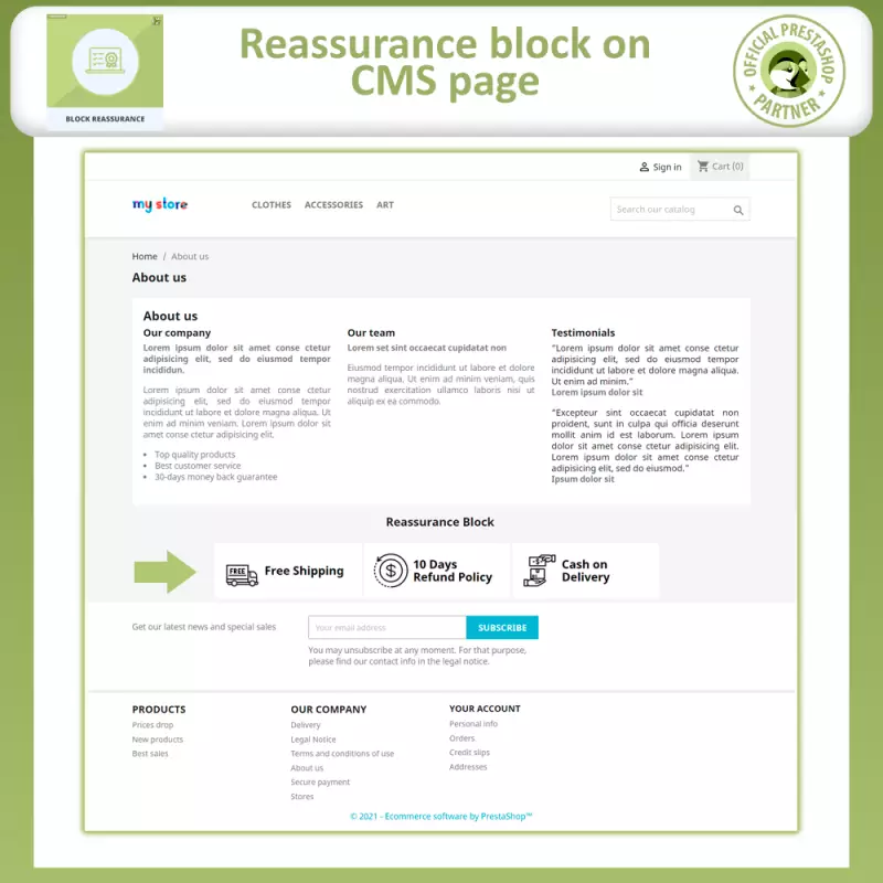 Block-Bestätigung mit Animation - Prestashop