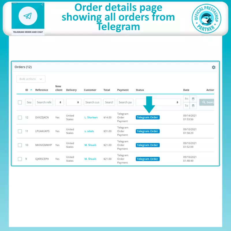 Ordini Telegram e Chat - Prestashop
