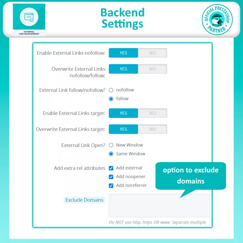 Prestashop Modul zur Verwaltung Externer Links