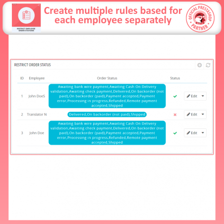 Prestashop Restrict order status by user profile