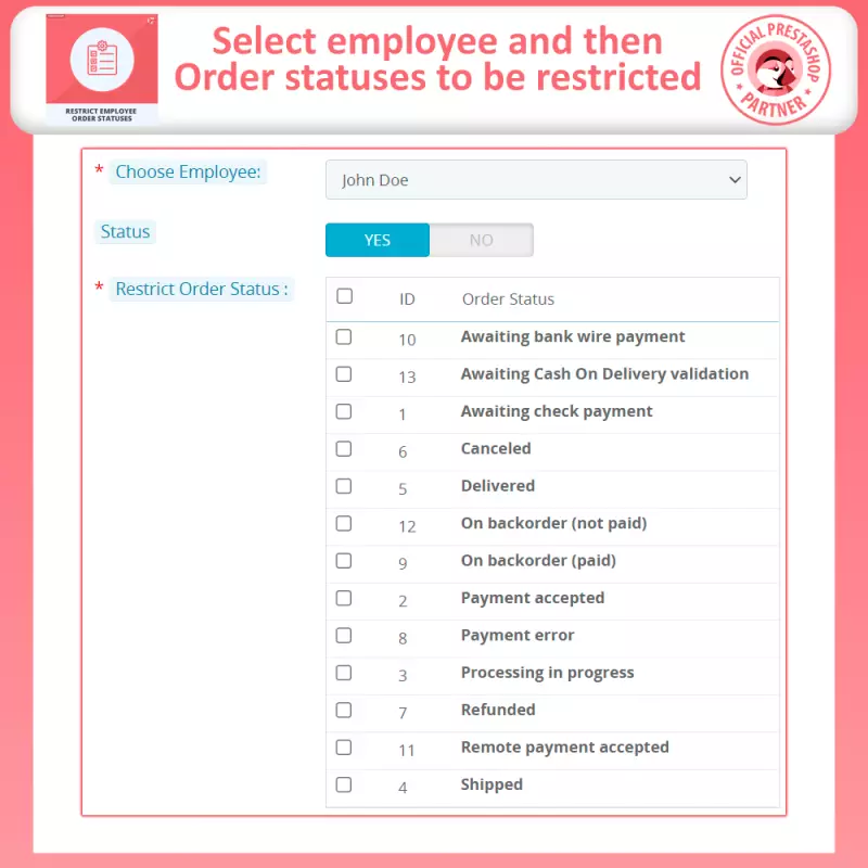 Prestashop Restrict Order Module - Restrict Employees