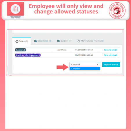 Prestashop Restrict Order Status Based on Employees