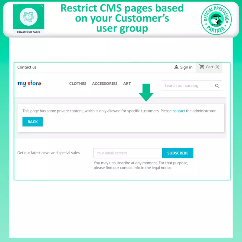 Módulo de páginas CMS privadas PrestaShop | Restricción B2B
