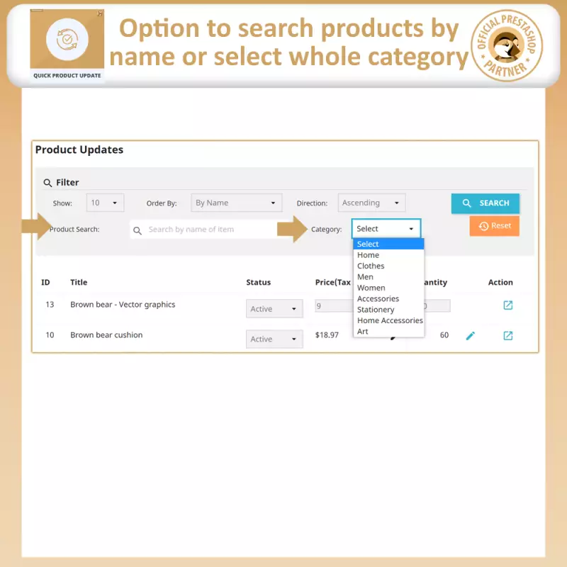 Schnelle Produktaktualisierung - Prestashop Modul