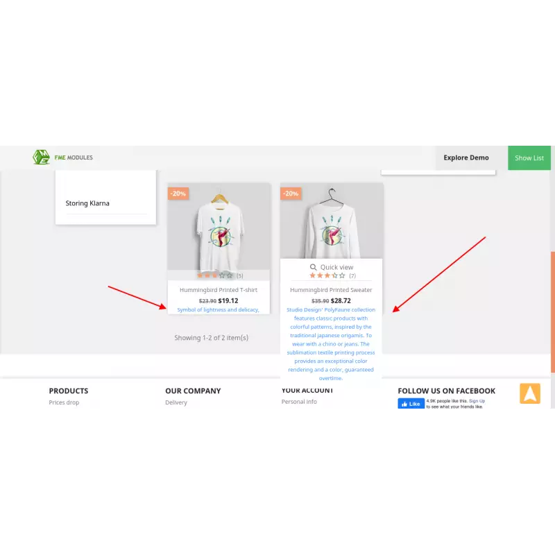 Description du produit Prestashop sur la liste