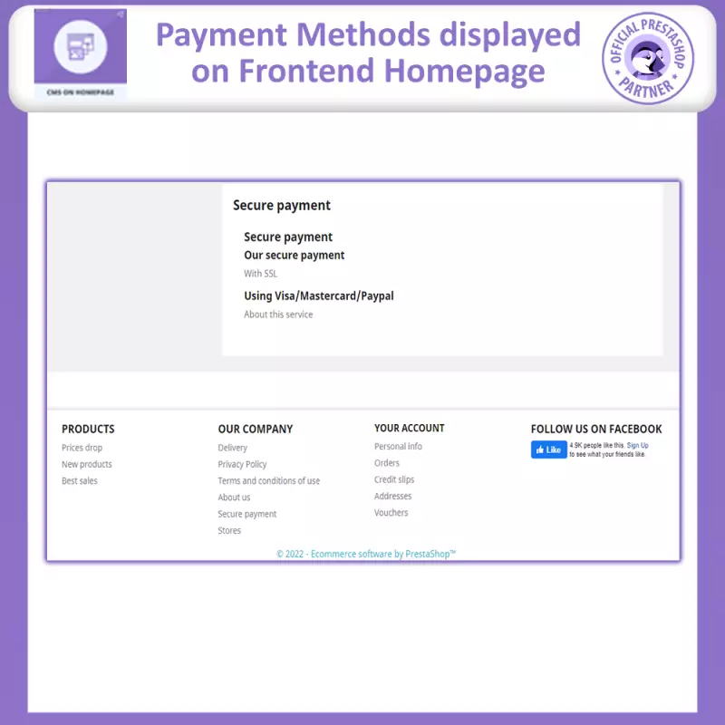 Prestashop CMS on Homepage