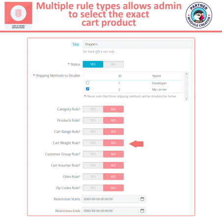 Prestashop Shipping Restrcition