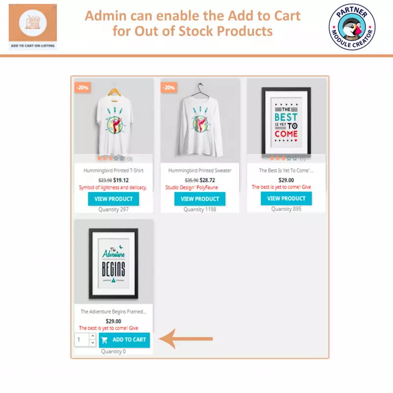 Botón gratuito de Add to Cart en listado de PrestaShop