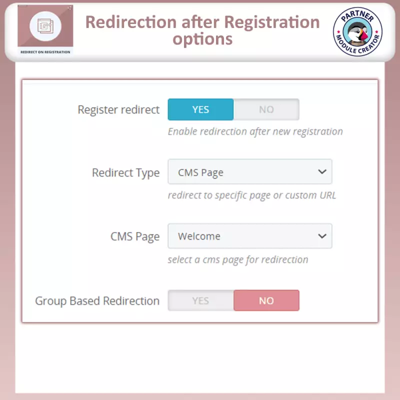 Klantdoorverwijzing bij Registratie Prestashop