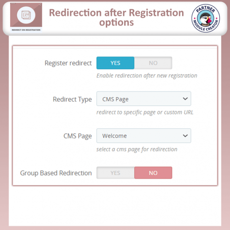 Prestashop redirect after registration