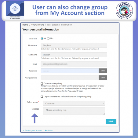Prestashop customer group registration