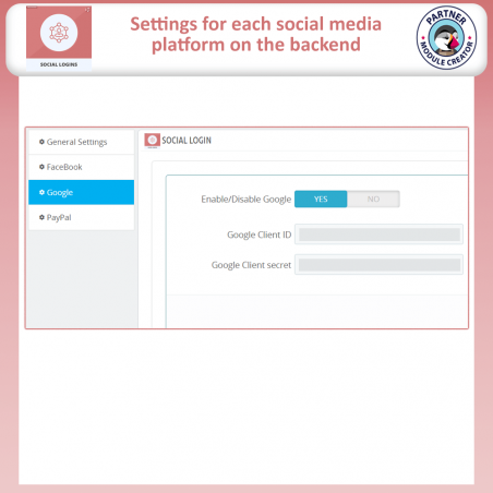 Connexion aux réseaux sociaux PrestaShop - Paramètres du backend