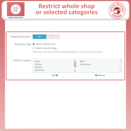 Prestashop restrict shop access