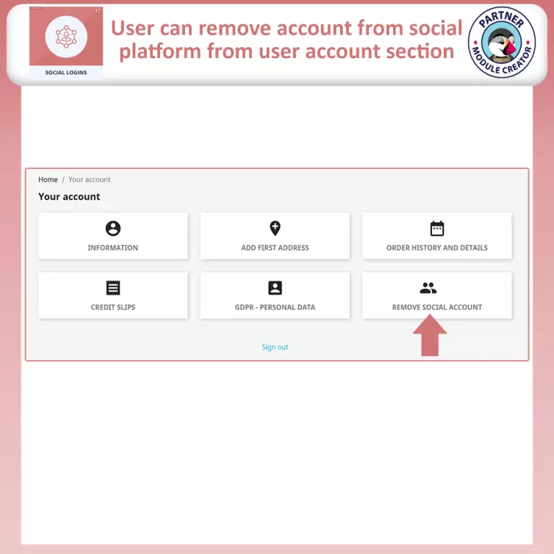 PrestaShop social login - Social Account Removal