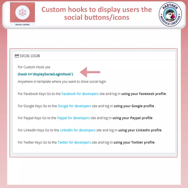 prestashop social login - Custom Hooks