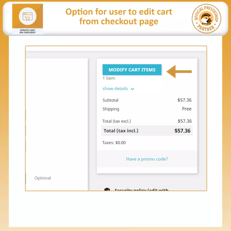 Update cart at checkout Prestashop