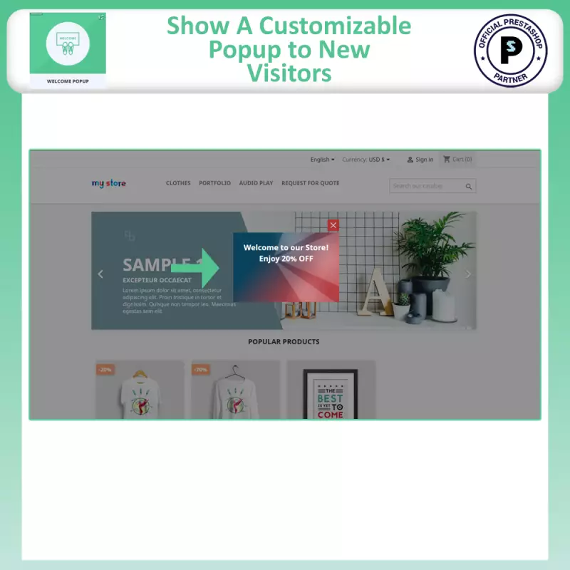 Gratis welkomst-pop up voor Prestashop-Welcome-klanten