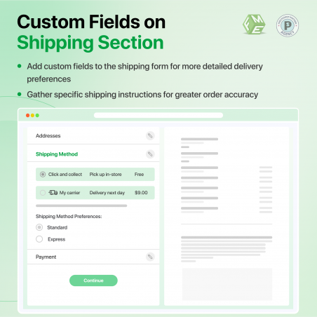 PrestaShop custom fields on Shipping Section