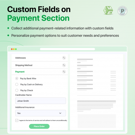 PrestaShop custom fields on payment section