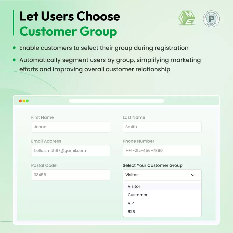 Benutzerdefinierte PrestaShop-Registrierungsfelder: Kundenregistrierungsformular