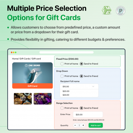 Prestashop Gift Card Module - Multiple Pricing Options