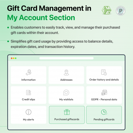 Prestashop Gift Card Module - My Account Sections