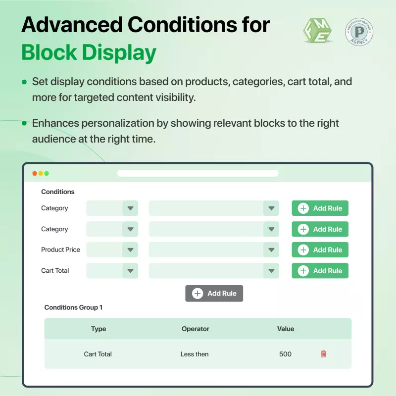 Conditions Offered by Static Block PrestaShop Module