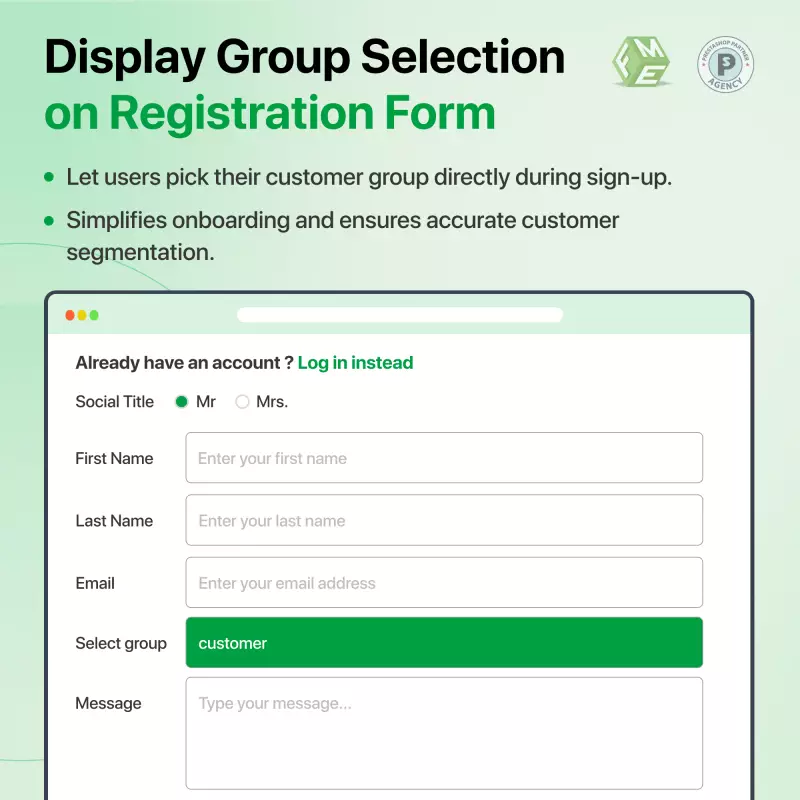 Wybierz Grupę Klientów przy Rejestracji Prestashop