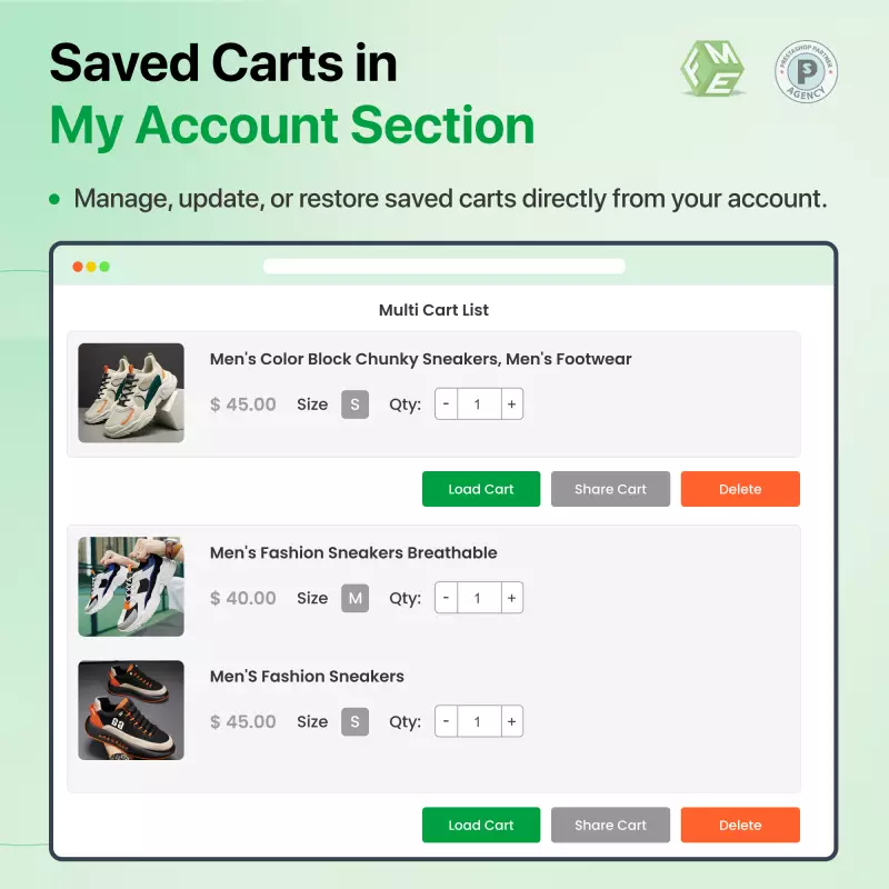 Bewaar & Deel Winkelwagen - Prestashop