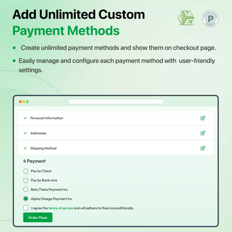 Metodo di pagamento personalizzato Prestashop: aggiungi metodi di pagamento illimitati
