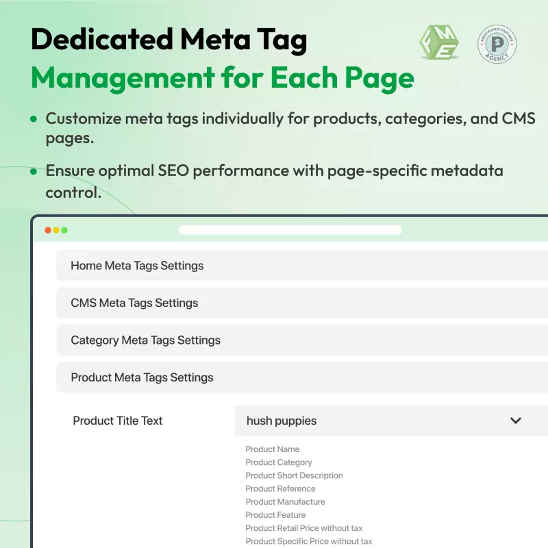 Generador de metaetiquetas SEO para Prestashop: gestión de etiquetas dedicada