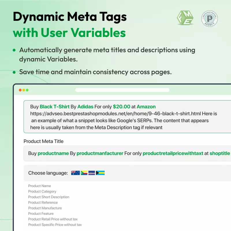 Generador de metaetiquetas SEO para Prestashop: variables para generar metaetiquetas